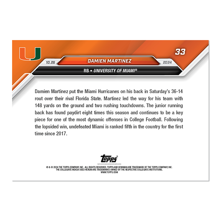 Damien Martinez - 2024 Bowman U NOW Football Card 33 - PR: 402 - Image 2