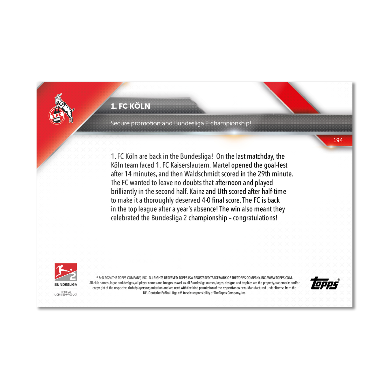 1. FC Köln - 2024-25 Bundesliga Topps NOW - Card 194 - PR: 358 - Image 7