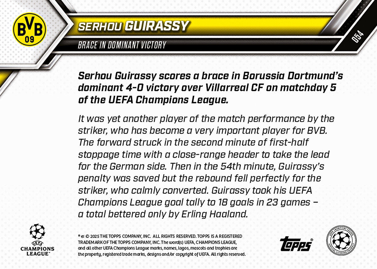 Serhou Guirassy - 2025-26 UCL Topps NOW - Card 54 - PR: 182 - Image 7