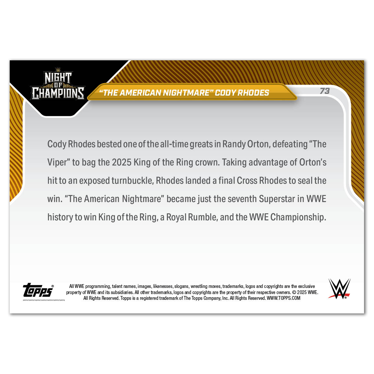 Alternative view of "The American Nightmare" Cody Rhodes - 2025 WWE Topps NOW - Card 73 - PR: 1607