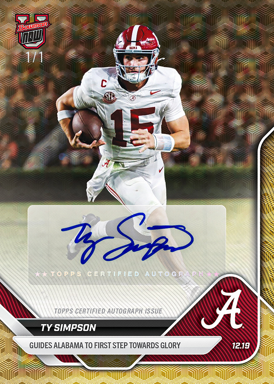 Alternative view of Ty Simpson - 2025-26 Bowman U NOW Football - Card 61 - PR: 695