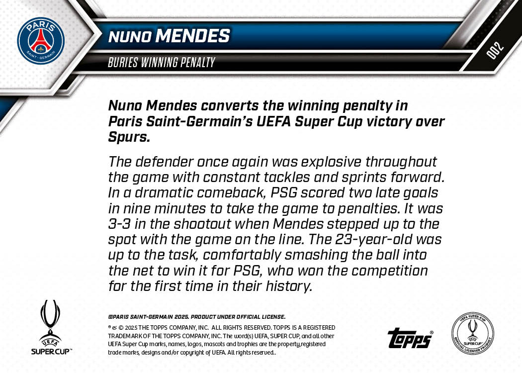 Nuno Mendes - 2025-26 UCL Topps NOW Card 2 - PR: 357 - Image 7