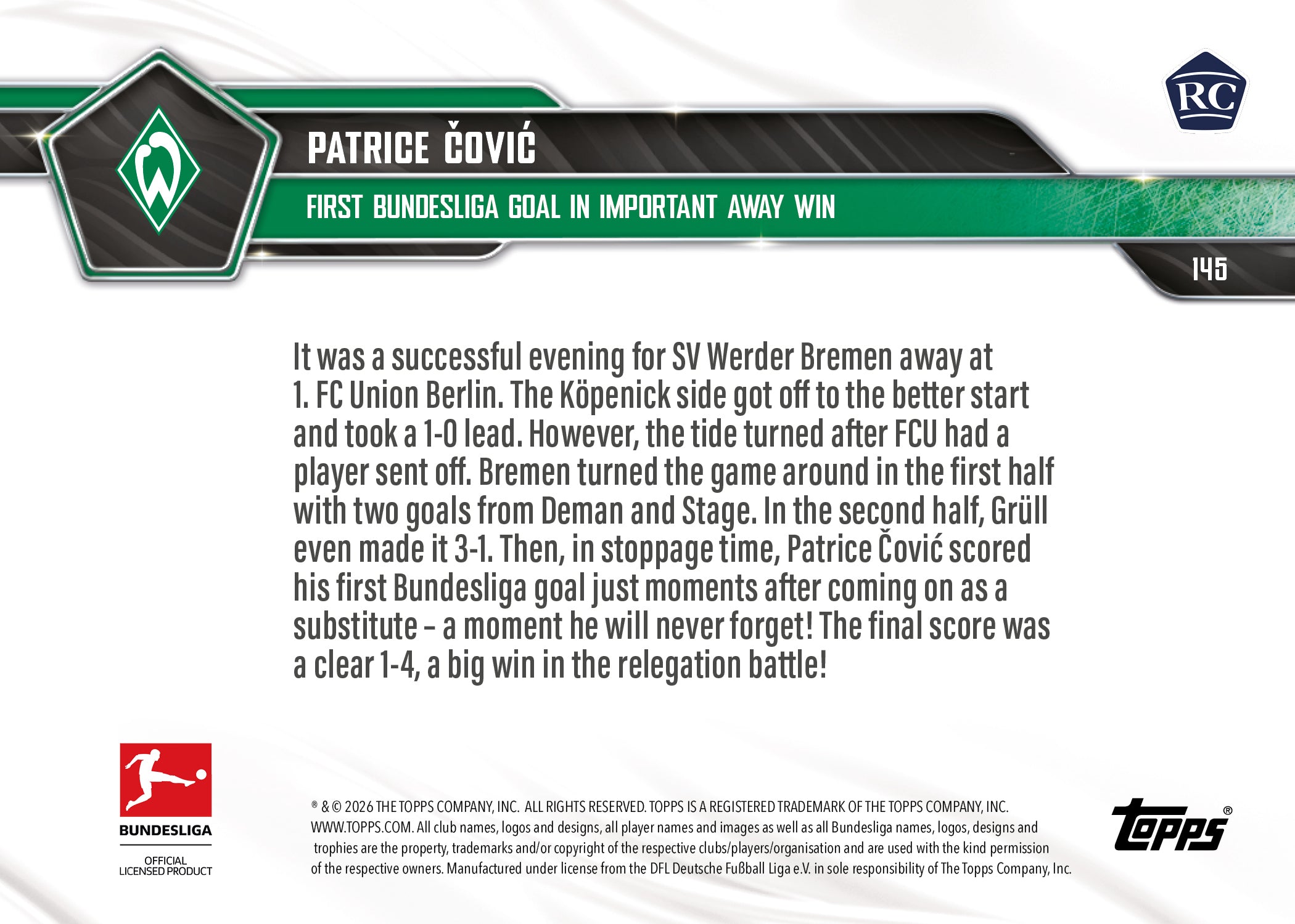Patrice Čović- 2025-26 Bundesliga Topps NOW - Card 145 - PR:742 - Image 7