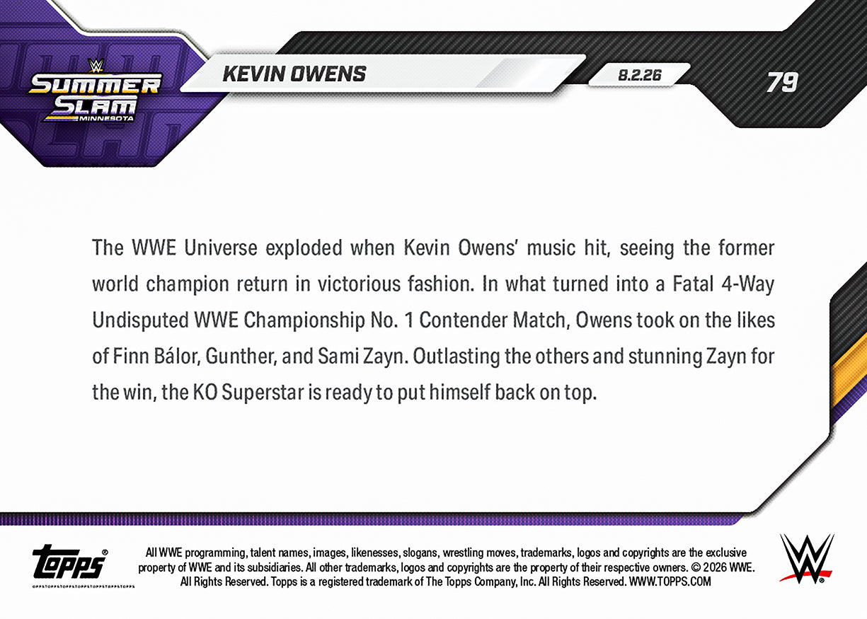 Kevin Owens - 2026 WWE Topps NOW - Card 79 - PR: 1940 - Image 3