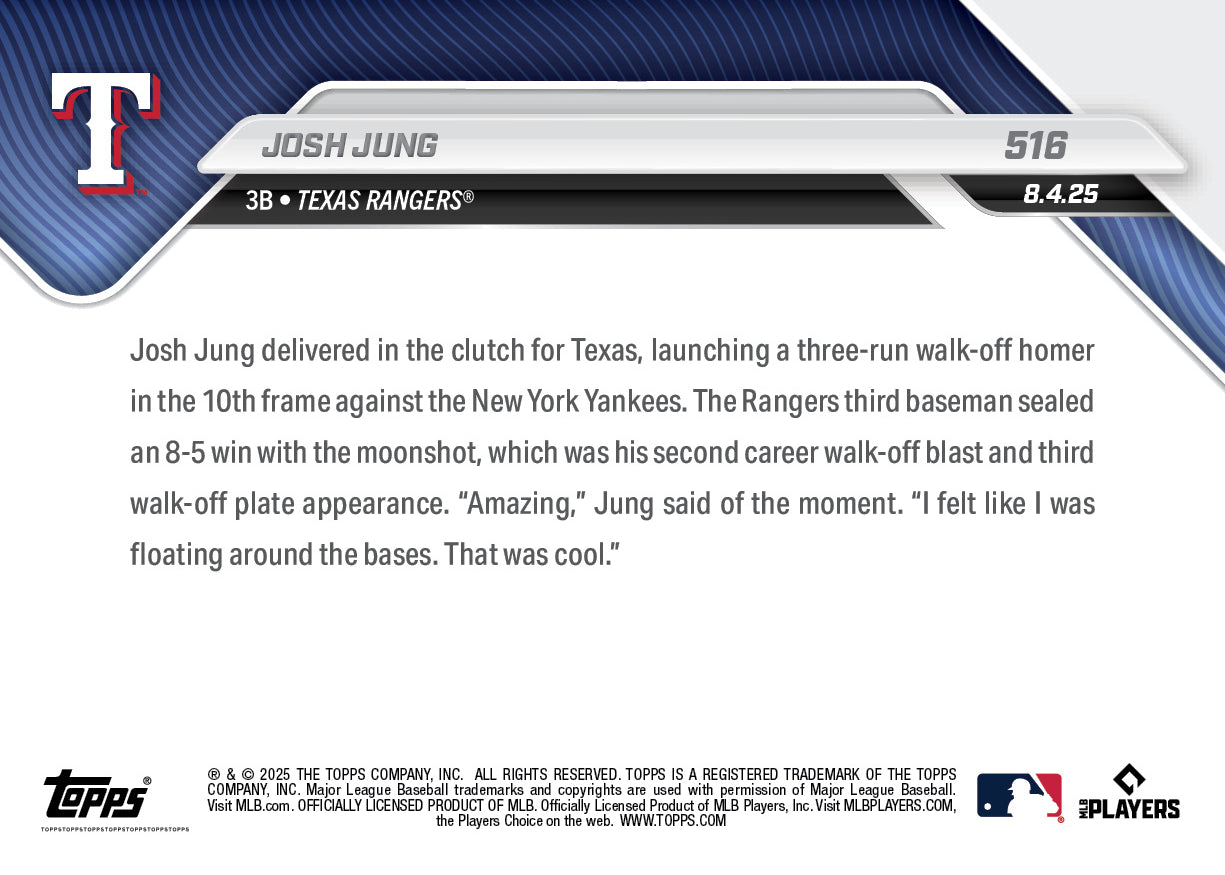 Josh Jung - 2025 MLB Topps NOW - Card 516 - PR: 727 - Image 2