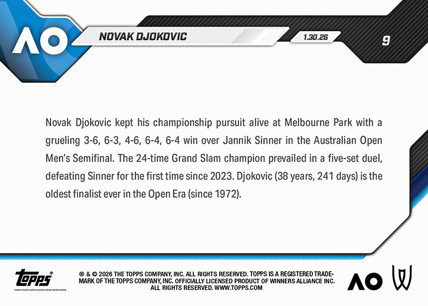Novak Djokovic - 2026 Topps NOW Tennis - Card 9 - PR: 5121 - Image 4