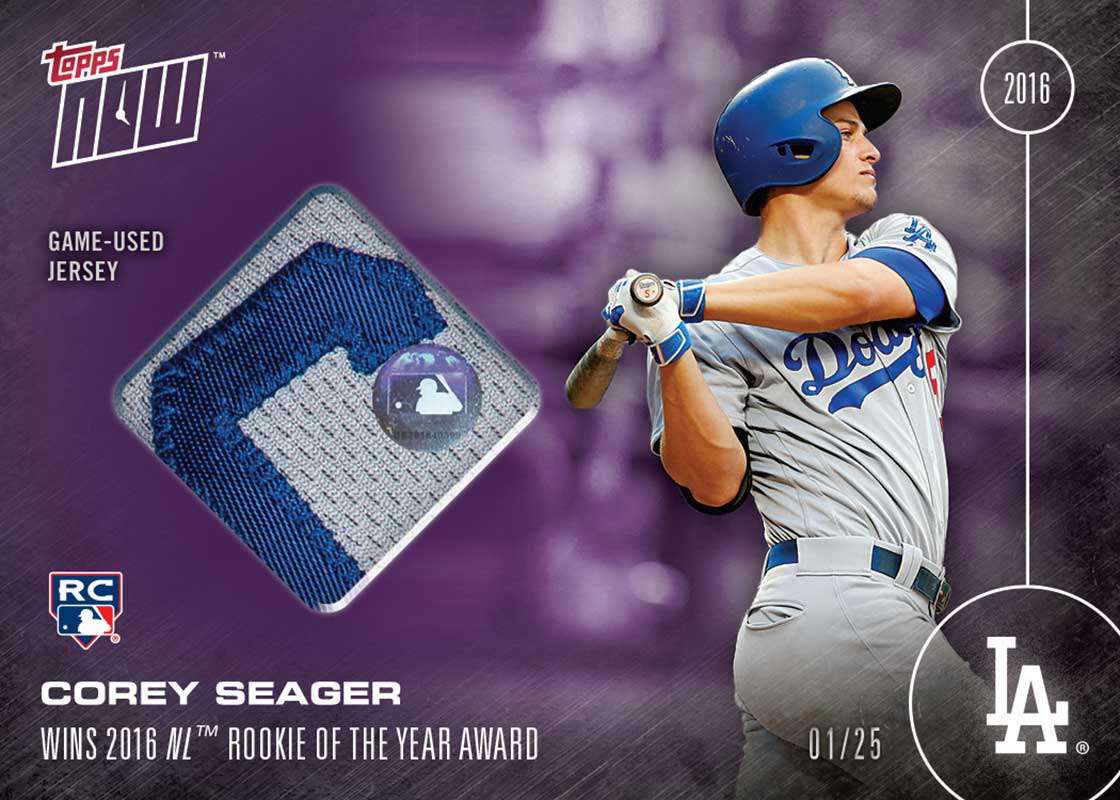 2016 NLDS Game 2 Worn Jersey Patch Relic # to 25 - Corey Seager Wins NL Rookie Of The Year - TOPPS NOW