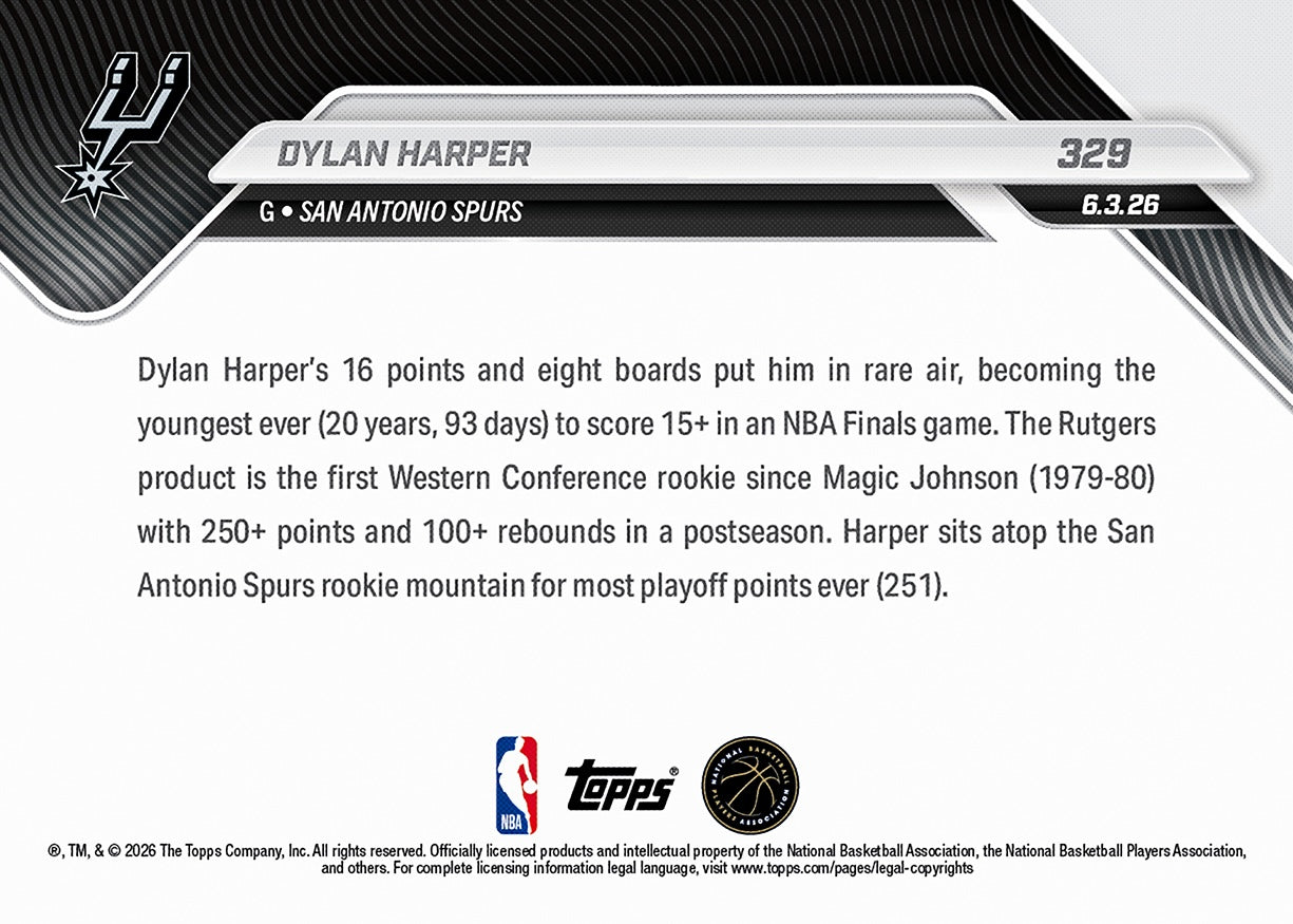 Dylan Harper - 2025-26 NBA Topps NOW - Card 329 - PR: 7472 - Image 2