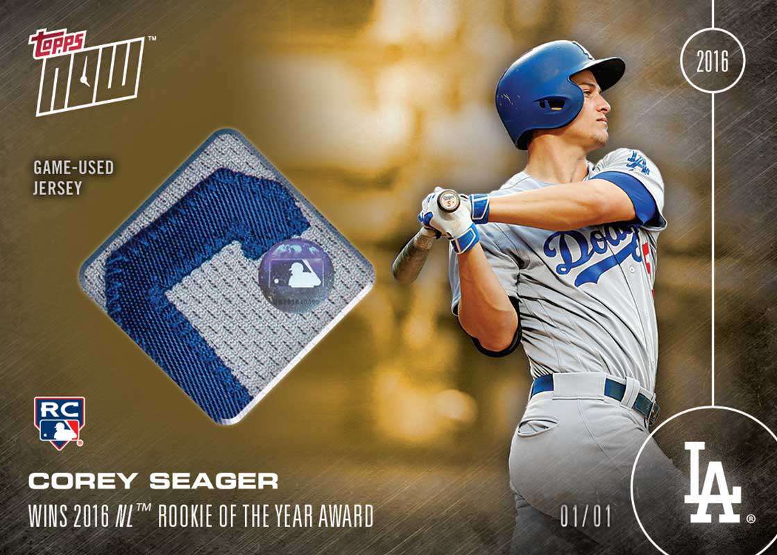 2016 NLDS Game 2 Worn Jersey Patch Relic # to 1 - Corey Seager Wins NL Rookie Of The Year - TOPPS NOW