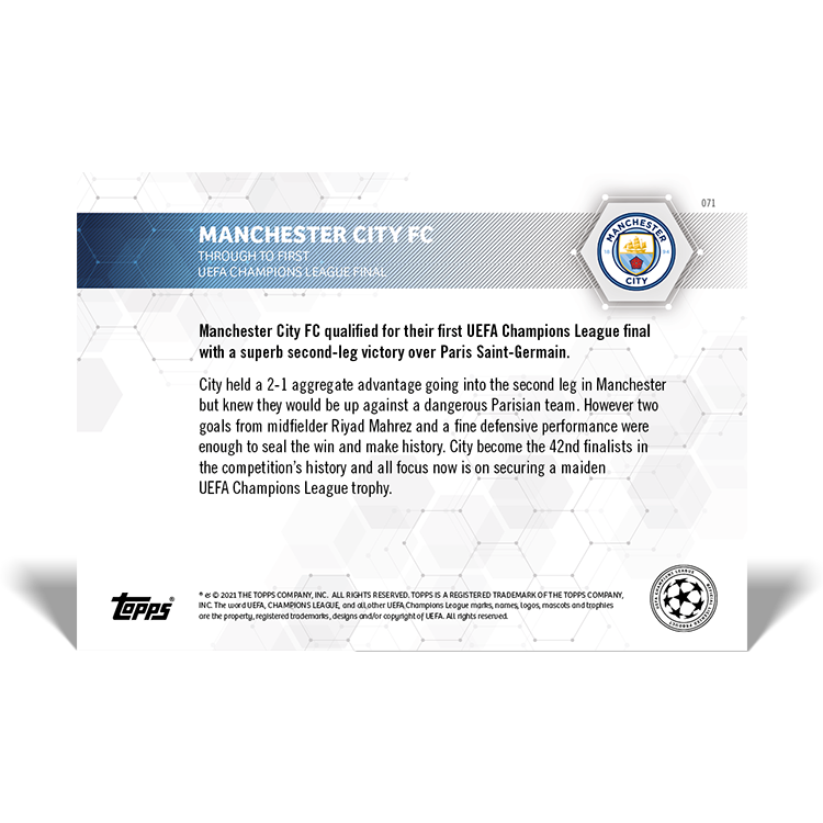 Alternative view of Through to first UEFA Champions League final - UCL TOPPS NOW Card #71 - Print Run: 1411