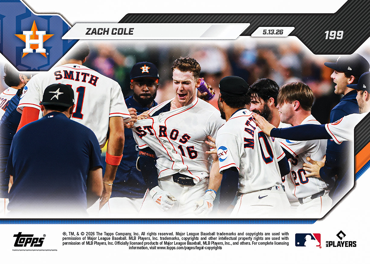 Alternative view of Zach Cole - 2026 MLB Topps NOW - Card 199 - PR: 633
