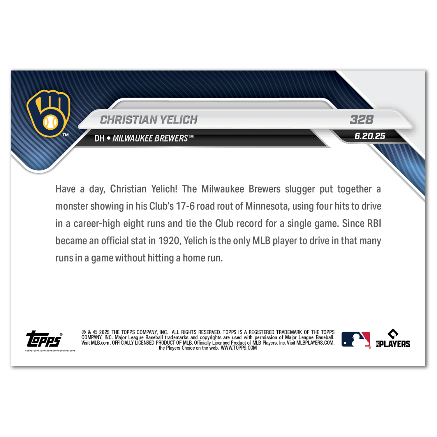 Christian Yelich - 2025 MLB Topps NOW - Card 328 - PR: 588 - Image 2