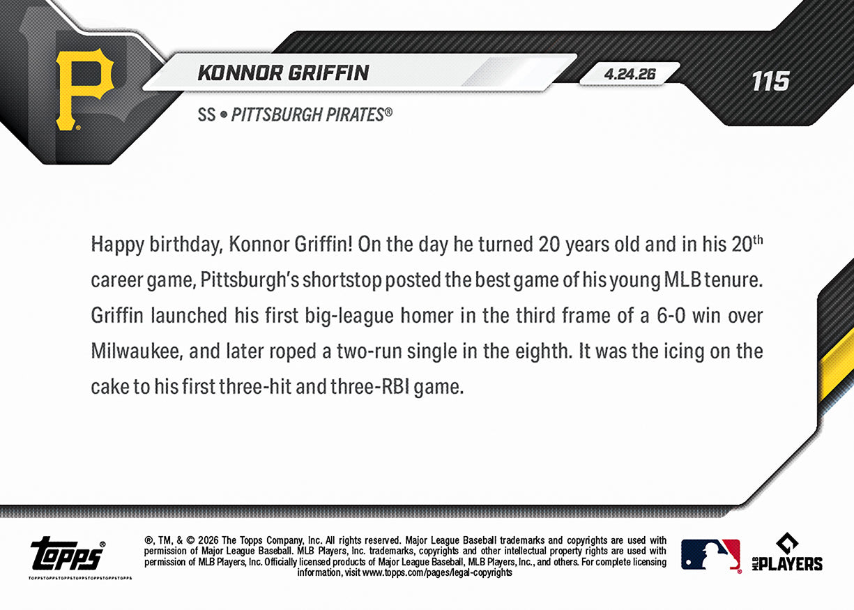 Konnor Griffin - 2026 MLB Topps NOW - Card 115 - PR: 12869 - Image 3