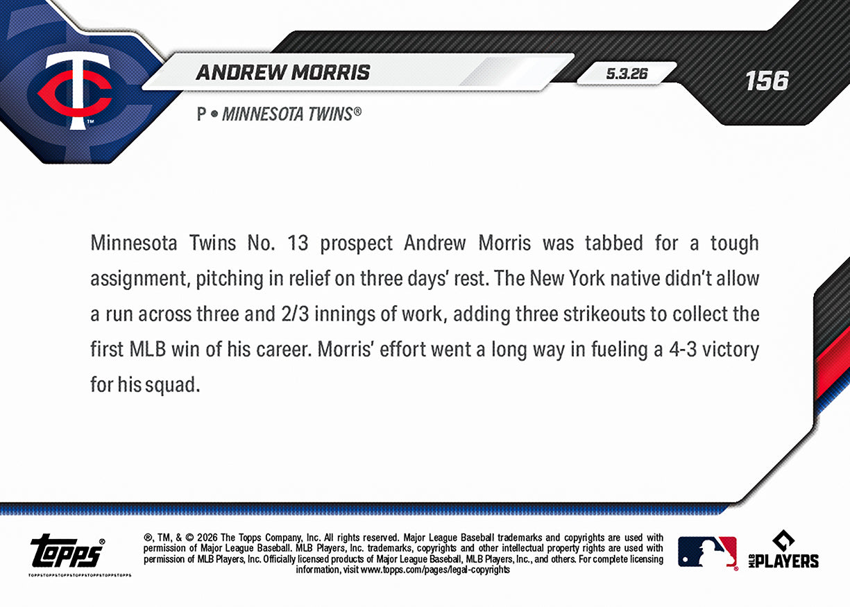 Andrew Morris - 2026 MLB Topps NOW - Card 156 - PR: 712 - Image 2