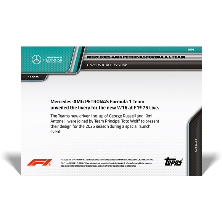 Mercedes-AMG PETRONAS Formula 1 Team - 2025 Formula 1 Topps NOW - Card 4 - PR: 751 - Image 2