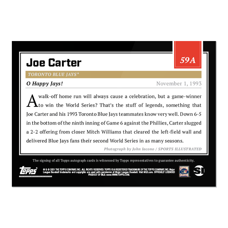 On-Card Auto # to 25 - 2021 Topps x Sports Illustrated - Joe Carter - Card #59A - Image 2
