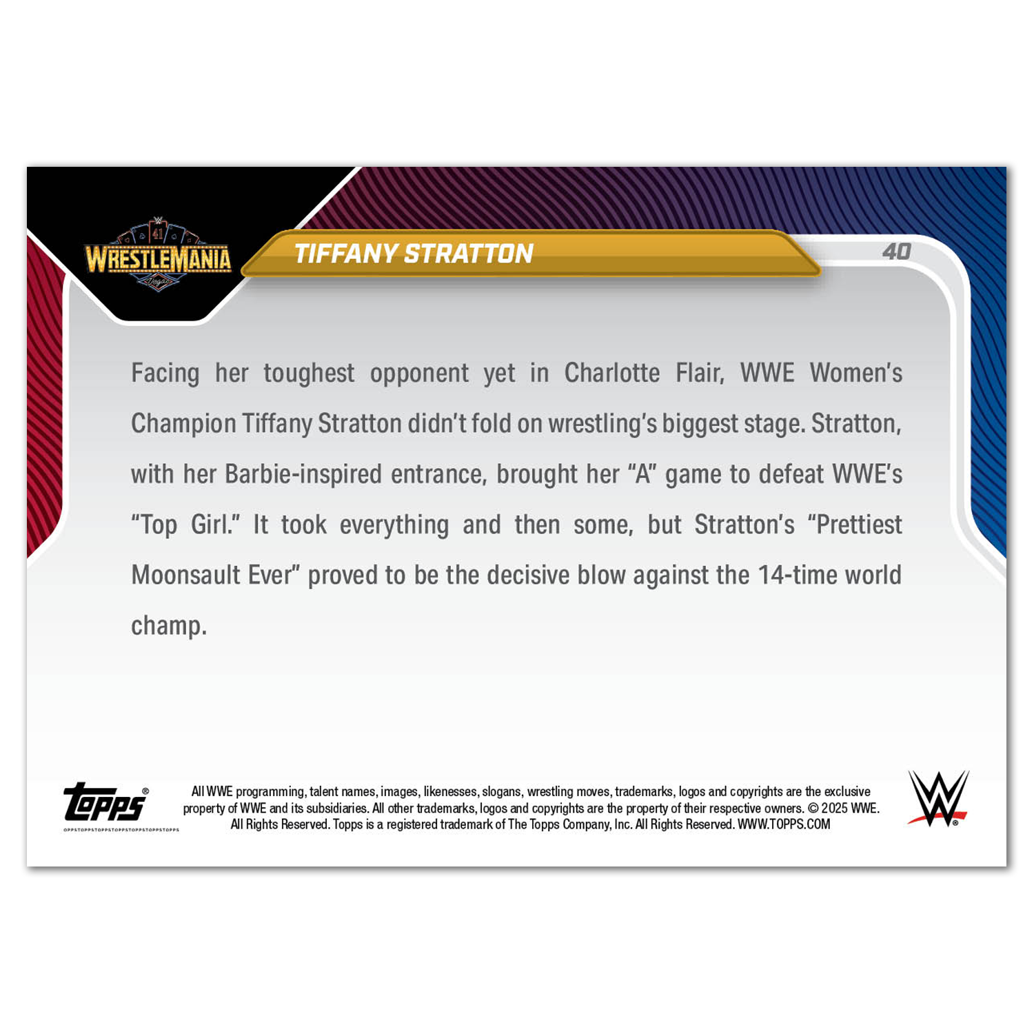 Tiffany Stratton - 2025 WWE Topps NOW - Card 40 - LOOK FOR RELICS AND AUTO-RELICS - PR: 5584 - Image 5