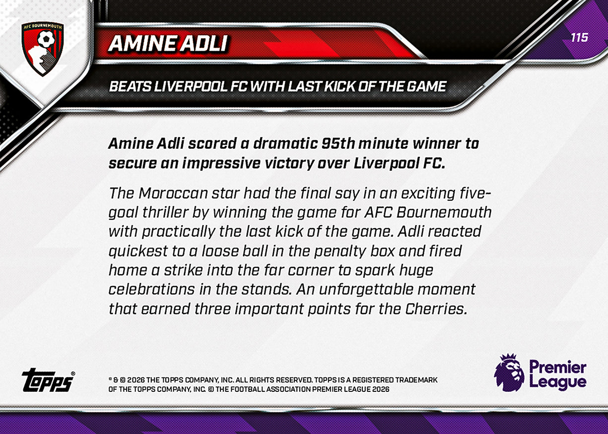 Amine Adli - 2025-26 Premier League Topps NOW - Card 115 - PR: 127 - Image 7