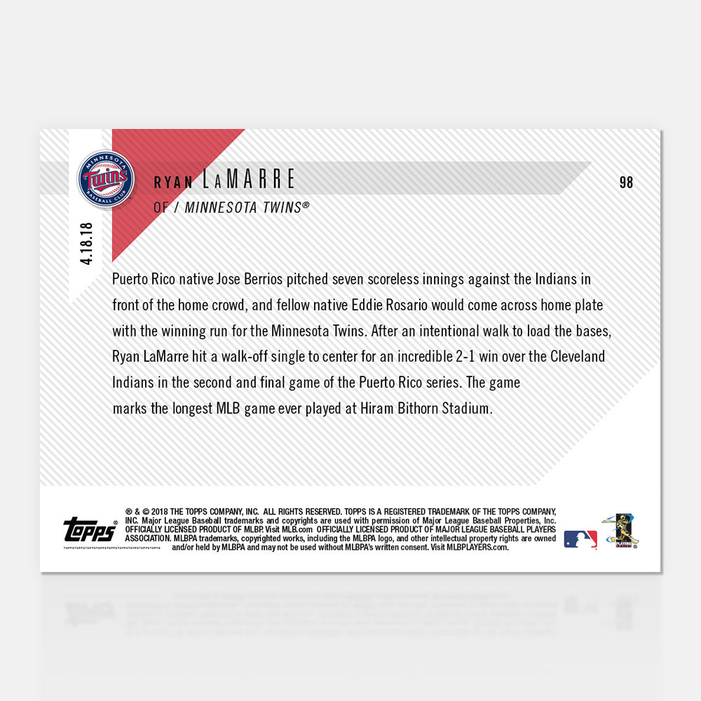 Ryan LaMarre - 04/18/2018 TOPPS NOW Card 98 - Print Run: 269 - Image 2