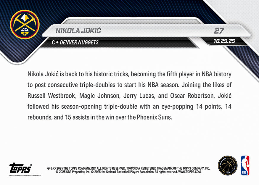 Nikola Jokić - 2025-26 NBA Topps NOW - Card 27 - PR: 687 - Image 2