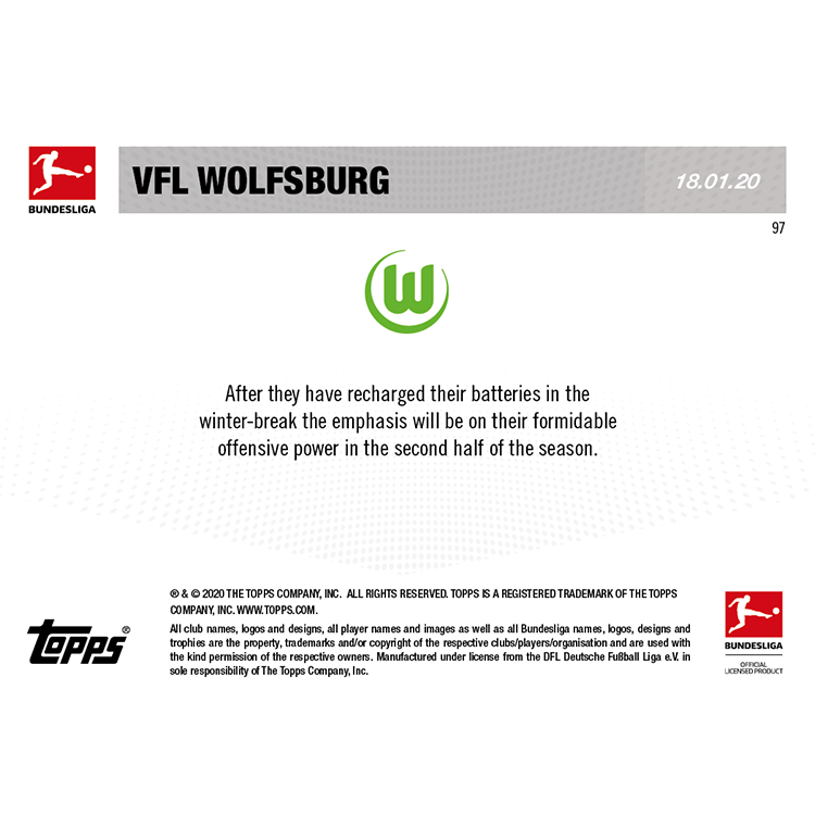 Alternative view of Bundesliga is Back for the second half of the 19/20 season! - Bundesliga TOPPS NOW Card #97 - Print Run: 50