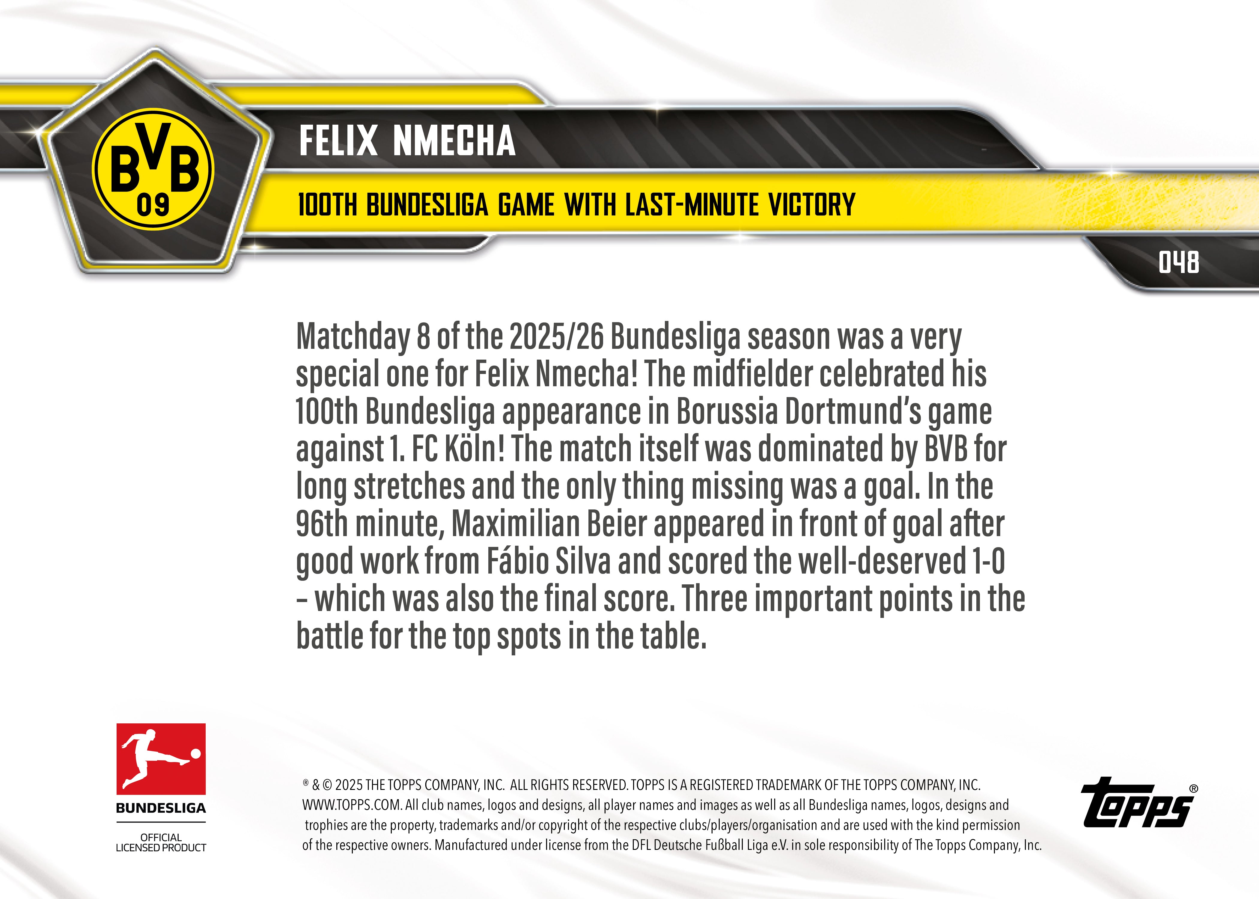 Felix Nmecha - 2025-26 Bundesliga Topps NOW - Card 48 - PR: 252 - Image 7