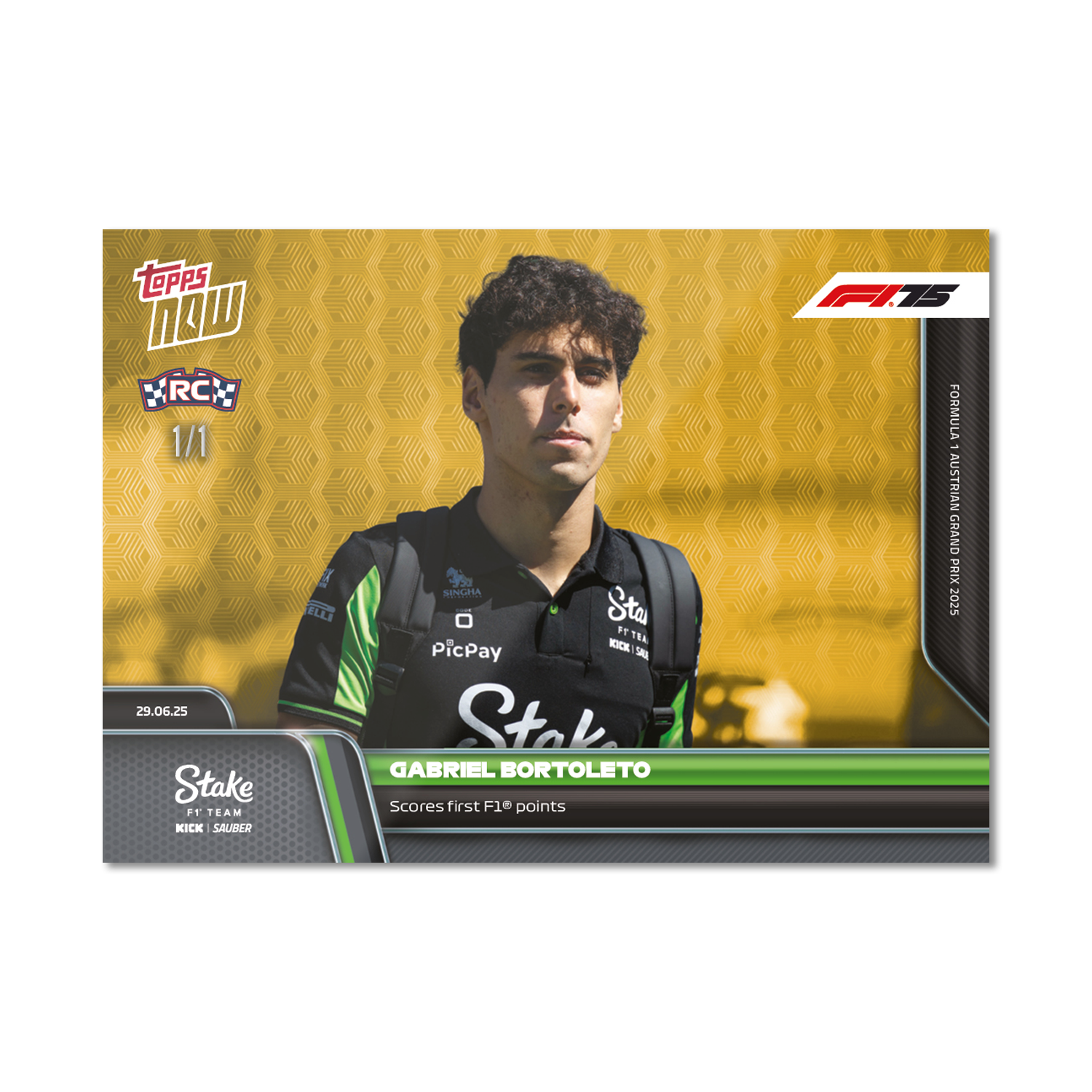 Gabriel Bortoleto - 2025 Formula 1 Topps NOW - Card 48 - PR: 1006 - Image 2