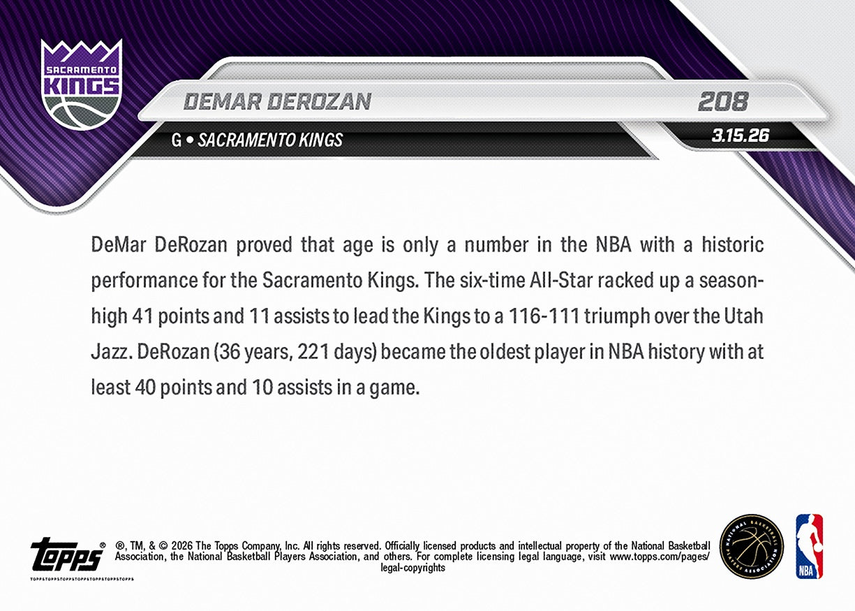 DeMar DeRozan - 2025-26 NBA Topps NOW - Card 208 - PR: 534 - Image 2