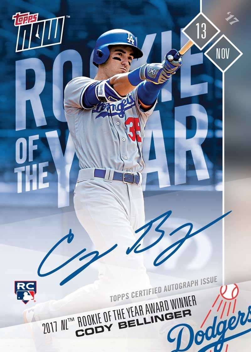 On-Card Autograph # to 49 - Cody Bellinger 2017 NL R.O.Y. Award Winner - TOPPS NOW
