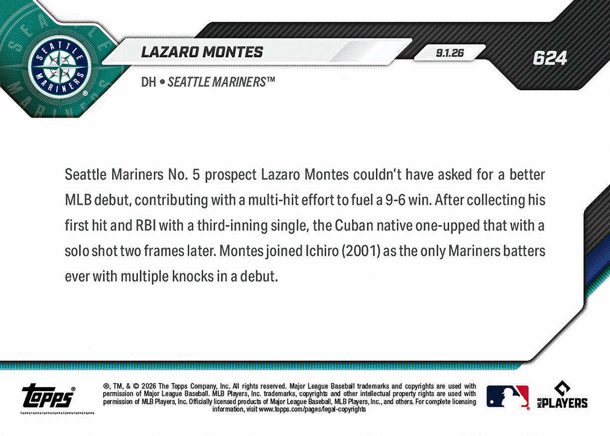 Lazaro Montes - 2026 MLB Topps NOW - Card 624 - PR: 5320 - Image 3